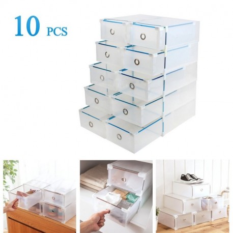 Vinteky® 10x Cajas Almacenaje plegable de plástico Cajón Organizador Transparente envase de la caja para zapatos Apilable Ple
