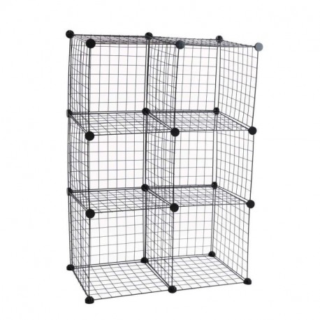 PrimeMatik - Armario Organizador Modular Estanterías de 6 Cubos de 35x35cm Metal Negro