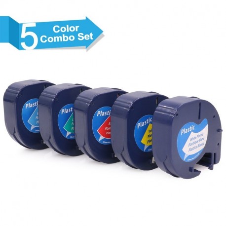 FreshWorld 5 Pack Cintas de Etiquetas 91201 91202 91203 91204 91205 Negro Sobre Blanco / Amarillo / Rojo / Azul / Verde 12 mm