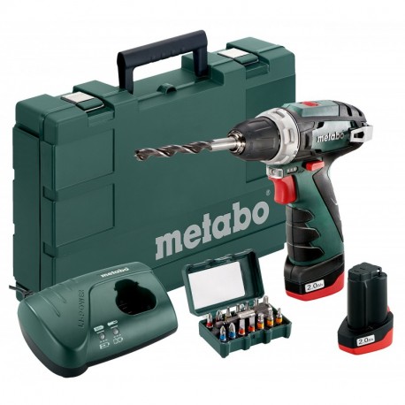 Metabo 600080920 – Taladro atornillador inalámbrico PowerMaxx BS con portabrocas, cinturón gancho, de 2 baterías de litio, c