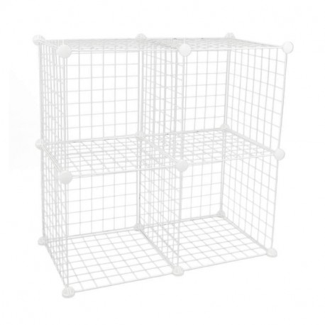 PrimeMatik - Armario Organizador Modular Estanterías de 4 Cubos de 35x35cm Metal Blanco