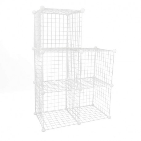 PrimeMatik - Armario Organizador Modular Estanterías de 5 Cubos de 35x35cm Metal Blanco