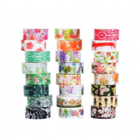 24 Cintas Adhesivas Washi Tape,Colección Decorativa de Cinta Adhesiva, Cinta Para Artesanías de Bricolaje y Envoltorio de Reg