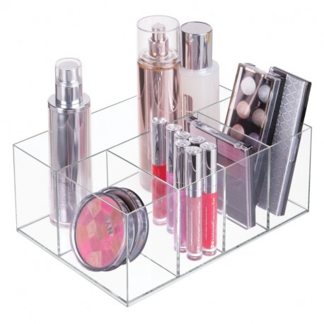 mDesign Organizador de maquillaje – Caja transparente con 5 compartimentos - Ideal para guardar maquillaje, cosméticos y prod