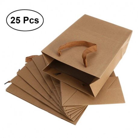 OUNONA - Bolsas de papel con asas planas 25 unidades, 20 x 10 x 28 cm , color marrón