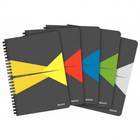 Leitz Office 46620099 – Lote de 5 libretas A4 Seyes en espiral protectora cartón, varios colores