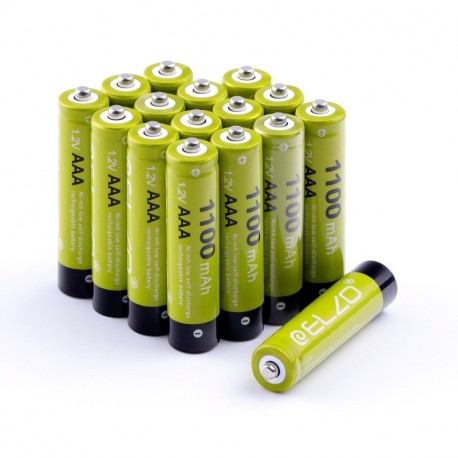 ELZO - Pack 16 Pilas Recargables AAA Ni-MH, 1.2V / 1100mAh Baterías Recargables para los Equipos Domésticos con Estuches de A