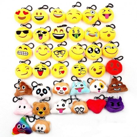 JZK® 38pcs mini juguete de peluche, emoji llavero emoticonos llavero emoción para niños & adulto fiesta de cumpleaños favores