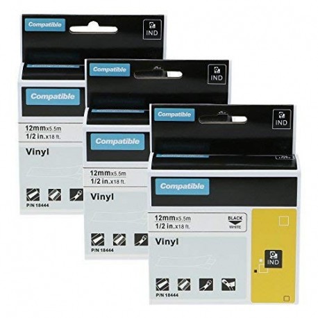 Airmall 3x Etiquetas Caja para Vinilo Impresora Compatible con Dymo 18444 S0718600 12mm x 5.5m Cinta Autoadhesivas de Etiquet