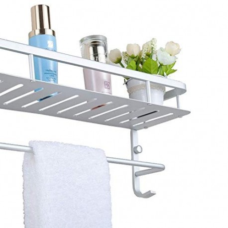 Chrasy Estantería de Baño de Aluminio, 40cm Barra de Toalla y 2 Ganchos de Pared, Ahorro de Espacio con fácil Ducha, Accesori