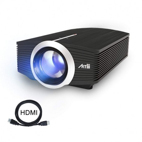 Proyector LED, Artlii Mini Proyector Portatil 1600 Lúmens,800x480 WVGA,Consigue una Imagen de 100”, con Cable HDMI/AV Gratis,