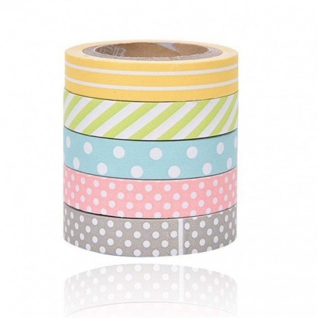 JUNGEN 5 Rollos Washi Tape Arco Iris Lindo Cinta Adhesivas Sticky Washi Cinta Etiquetas engomadas Decorativas para los Libros