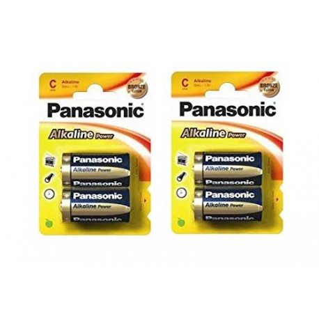 Outletdelocio. Pack 4 pilas alcalinas Panasonic R14 C. Larga duracion. 2-50788