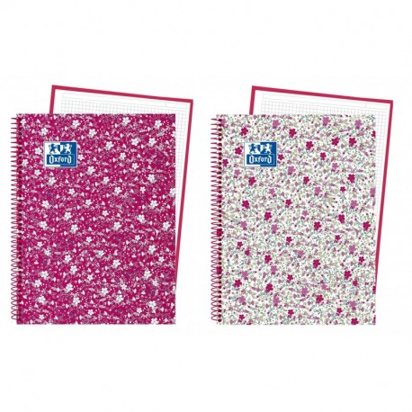 Oxford Floral - Pack de 5 cuadernos en espiral, tapa extradura, A4+