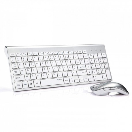 TopMate KM9001 Pack de Teclado y Rat¨n, 2.4 GHz Inal¨mbrico Pack de Teclado y Rat¨n QWERTY ESPA?OL Blanco Plateado 