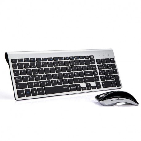 TopMate KM9001 Pack de Teclado y Rat¨®n, 2.4 GHz Inal¨¢mbrico Pack de Teclado y Rat¨®n QWERTY ESPA?OL Negro Plata 