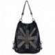 UTO Mujeres mochila Union Jack Reino Unido bandera remache tachonado PU lavado monedero de cuero convertible damas mochila bo