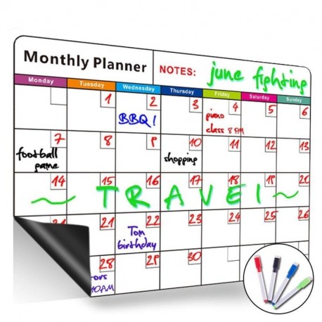 Pizarra blanca magnética de borrado en seco, con calendario mensual, organizador mensual y semanal, planificador para frigorí