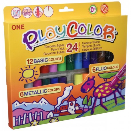 Playcolor 2041 - Estuche de 24 colores de témperas sólidas, color