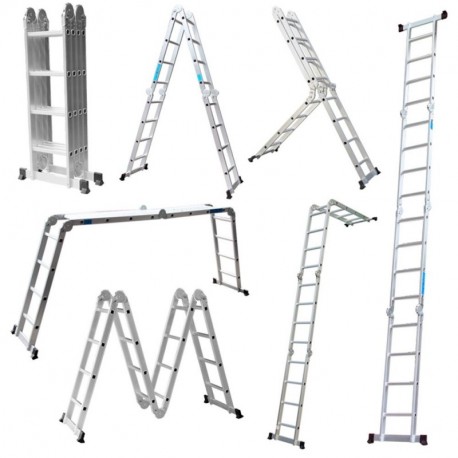 Escalera Mctech®, 6 en 1, de aluminio, telescópica, 340/470 cm, multiusos, con articulaciones regulables, para andamio de tra