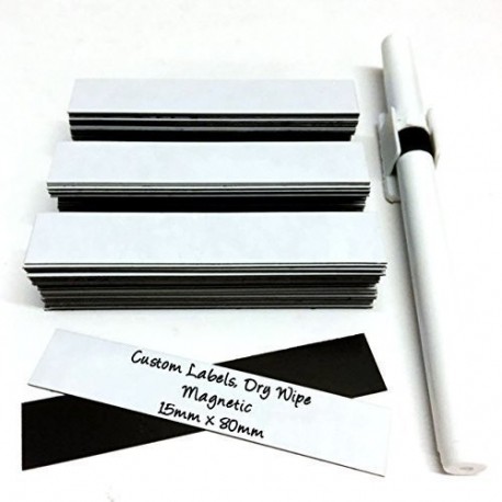 10 x Seco limpieza Magnético Pizarra blanca Etiquetas Pre-cortado - 15mm x 80mm
