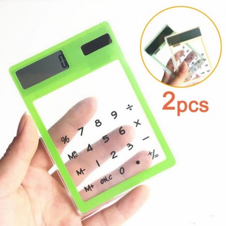 Lezed 2Pieces calculadora solar y función táctil, ultrafina, transparente, calculadora portátil de 8 dígitos Pantalla verd