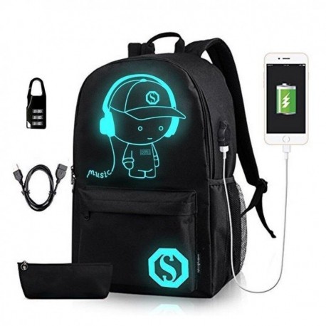 Bolso Ligera de Escuela con Impermeable Amortiguar los choques Bolso noctilucente de la computadora Bolsa de Viaje con USB Pu