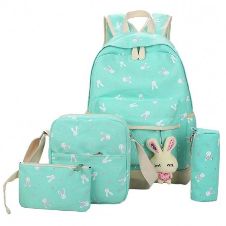 YiLianDa Mochila Escolar Niña Mensajero Monedero Mujer Canvas de Lona Casual Mochilas Verde