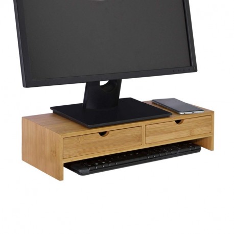 SoBuy FRG198-N, Pantalla Soporte para Monitor, Soporte de Sobremesa,bambú, Ergonómico para Universal Monitor,ES