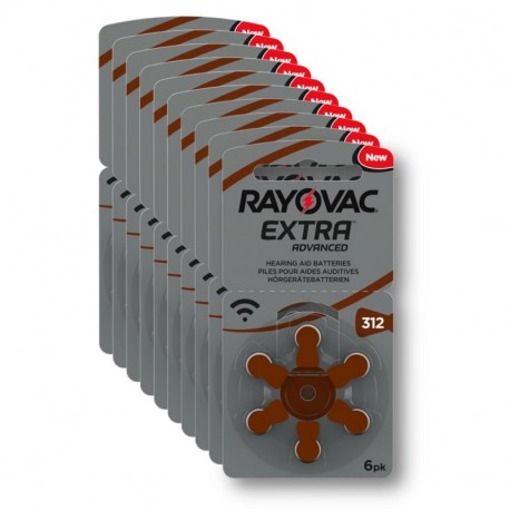 Rayovac Extra Advanced - Pilas de audífono Zinc Aire A312/PR41, Pack de 60 Unidades, Color marrón
