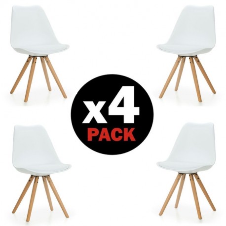 Duehome - Pack de 4 sillas artic, madera de haya, 48 x 55 x 84 cm, blanco