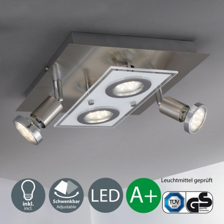 Lámpara de techo cuadrada I Incluye lámpara LED con 4 bombillas LED GU10 de 3W I Giratorias y orientables I Plafón I Metal y 