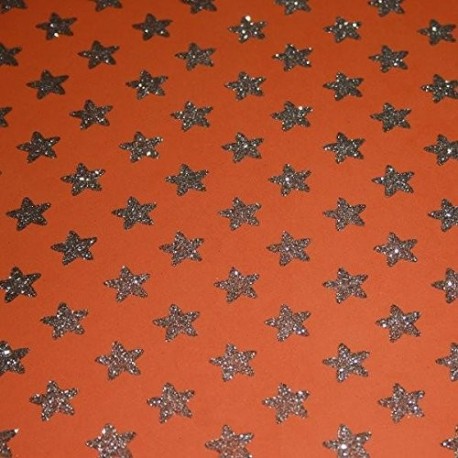 PACK DE 10 LAMINAS DE GOMA EVA ESTAMPADA CON PURPURINA 40X60 CM ESTRELLAS NARANJA