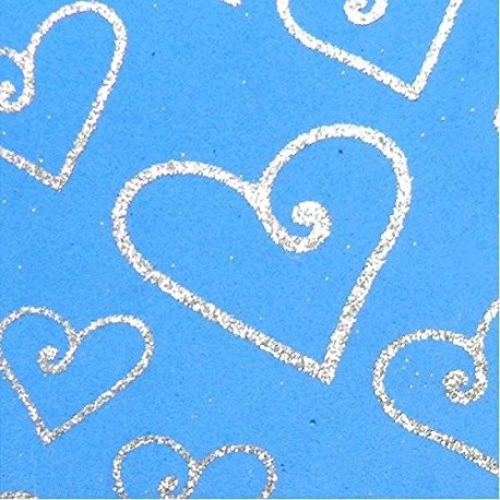 PACK DE 10 HOJAS DE GOMA EVA ESTAMPADA CON PURPURINA 40X60 AZUL CON CORAZONES PLATA