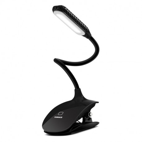 Flexo LED de Pinza con Carga USB, Raniaco Lámpara Blanca y Negra de Mesa con Clip, 3 Niveles de Iluminación, Recargable por U