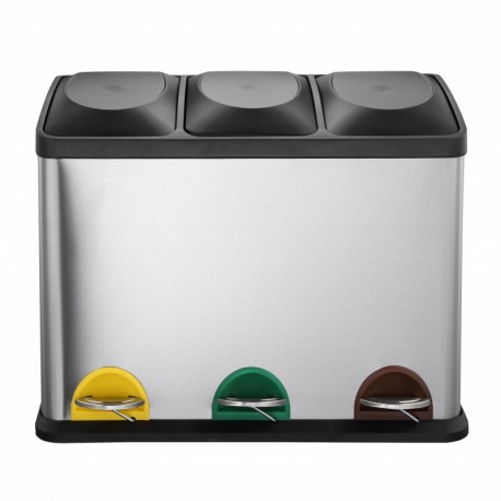 MARI HOME Cubo Basura Grande | Basurero Triple En Acero Inoxidable 45L Con 3 Compartimentos 15L X 3 | Para La Cocina, Ofici