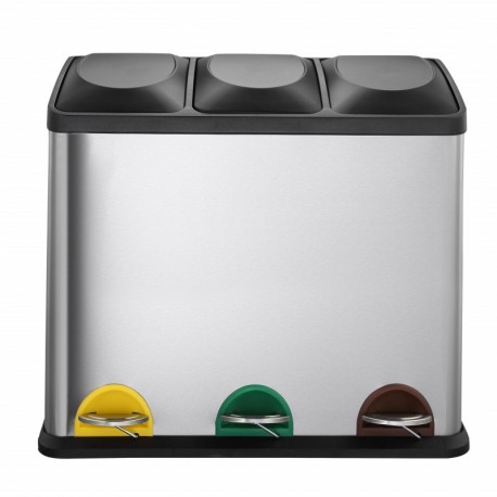 MARI HOME Cubo Basura Grande | Basurero Triple En Acero Inoxidable 54L Con 3 Compartimentos 18L X 3 | Para La Cocina, Ofici