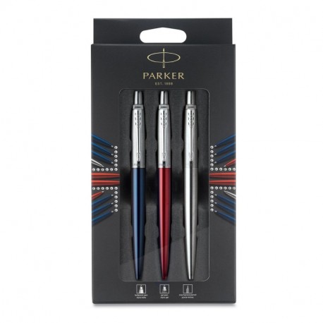 Parker Jotter London paquete Trio Discovery: bolígrafo de gel de color rojo Kensington, bolígrafo de color azul Royal y porta