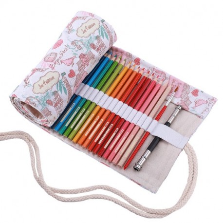Abaría - Bolsa de lápiz de colores, pequeño estuche enrollable 36 lápices, portalápices de lona, organizador para arte, parís