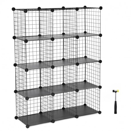 SONGMICS Armario modular de malla de hierro Armario de Almacenaje Estantería Modulable Organizador Multiuso 4 Niveles 3 Filas