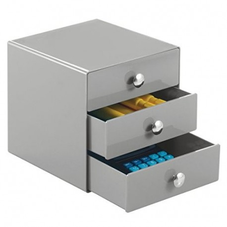 mDesign Cajonera para útiles de oficina – Práctico organizador de escritorio con 3 cajones y tiradores cromados – Elegante or