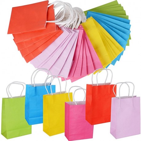 30pcs Bolsas Papel Kraft Multicolor con Asas para Regalos Navidad Fiesta Compras Alimentos 21 * 15 * 8cm 6 colores