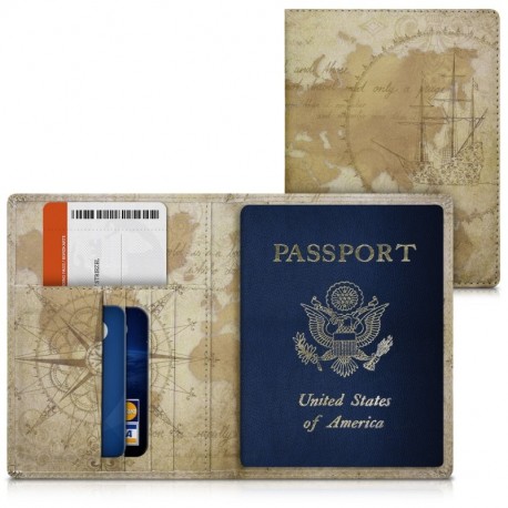 kwmobile Funda para pasaporte - Cubierta de [cuero sintético] para pasaporte DNI - Estuche con [ranuras para tarjetas] y dise