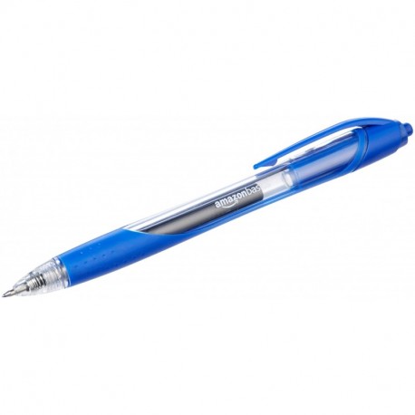 AmazonBasics – Bolígrafos de punta retráctil y tinta de gel, pack de 12 unidades, punta fina, color azul