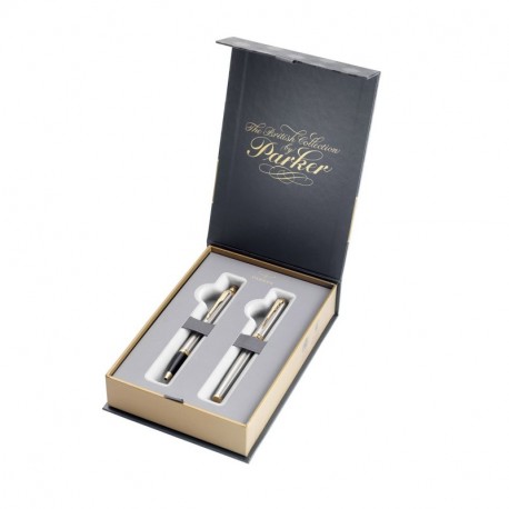 Parker 2010766, Set de colección británico con bolígrafo y estilográfica, metal Satinado