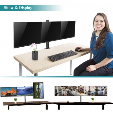 PUTORSEN® Soporte de Tres Brazo de Escritorio Ajustable, para Pantalla de Monitor de TV, LCD y computadora de13-27", con Capa