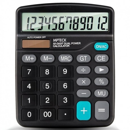 MPTECK @ Calculadora Básica Sobremesa Escritorio 12 dígitos Pantalla grande Diseño Compacto Portátilnegro electrónico calcula