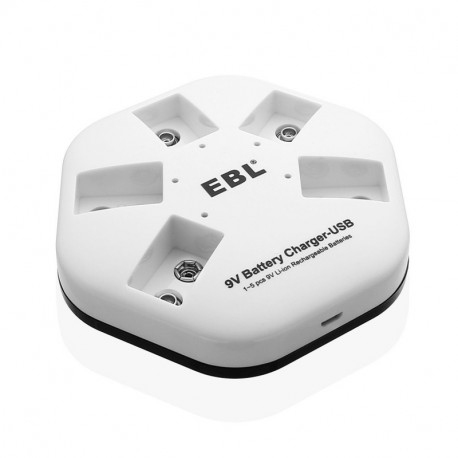 EBL Cargador de 9V Batería Recargable para Cargar 1-5 Unidades 9V Pilas Recargables de Litio Individualmente, Entrada USB DC