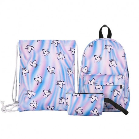 Gracosy Mochila Infantil, Kit de 3 pcs mochila + bolsa a Cordons + Estuche, diseño unicornio gato Kawaii impémeable Super lig