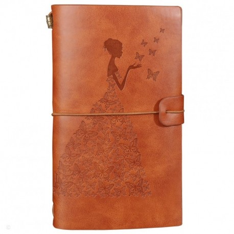 Diario de cuero de páginas recargables con un bolsillo de PVC con cremallera y 18 ranuras para tarjetas, color marrón